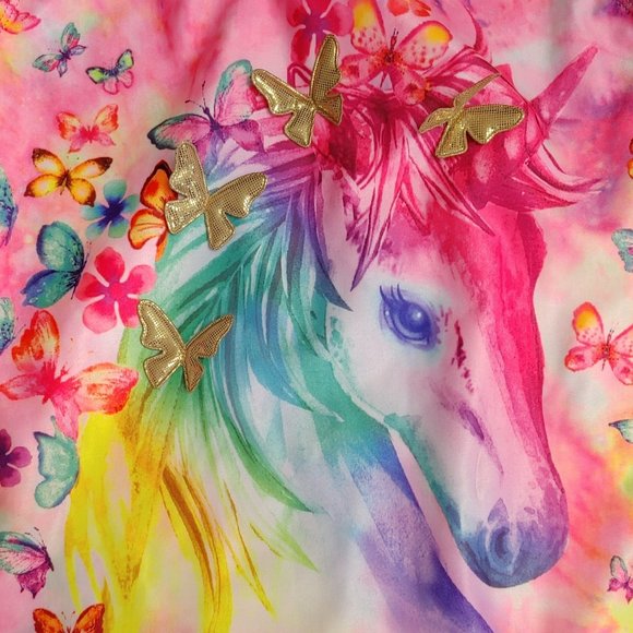 2 PIECE NEON UNICORN GIRLS SIZE 18 SWIMSUIT - Picture 2 of 5